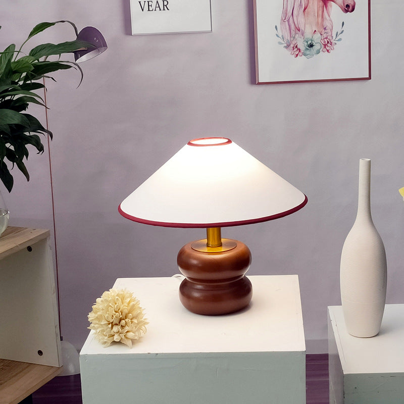 Fabric Cone Solid Walnut Table Lamp