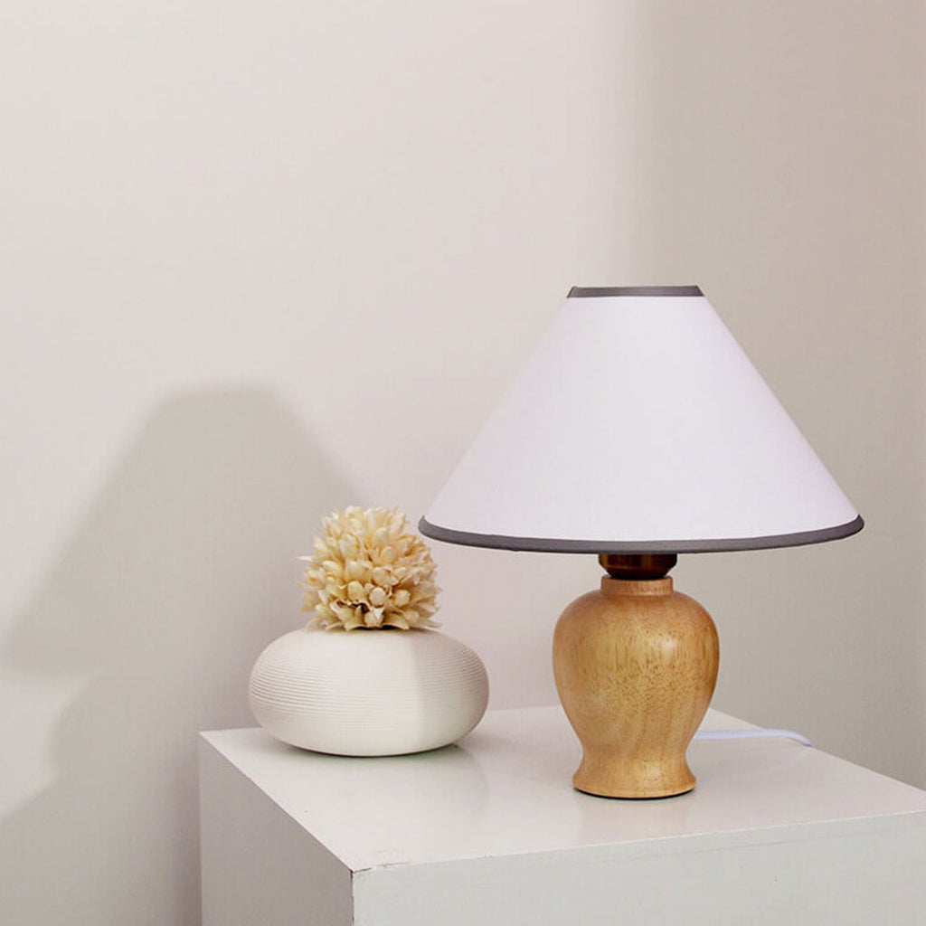 Cone Fabric Solid Wood Table Lamp