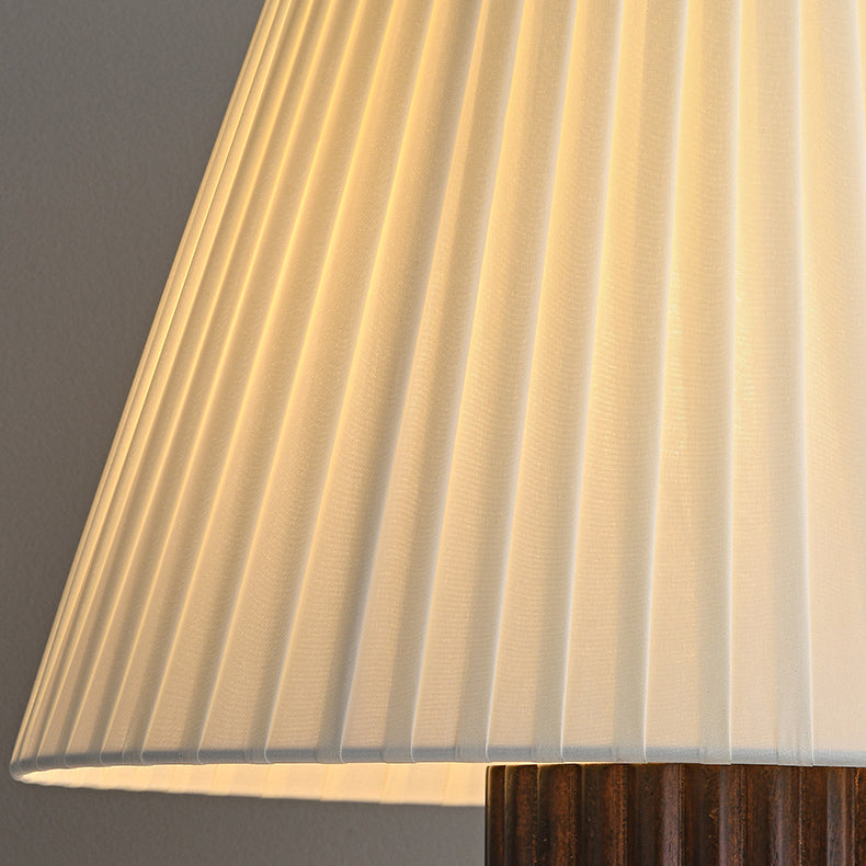 Cylinder Pleated Wood Fabric Table Lamp