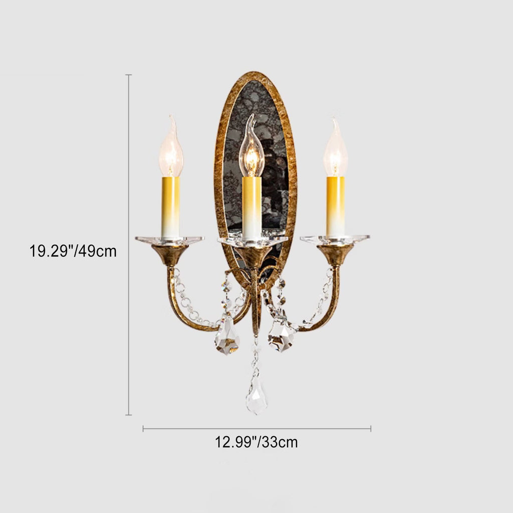 Tall Iron Crystal Hallway 3-Light Wall Lamp