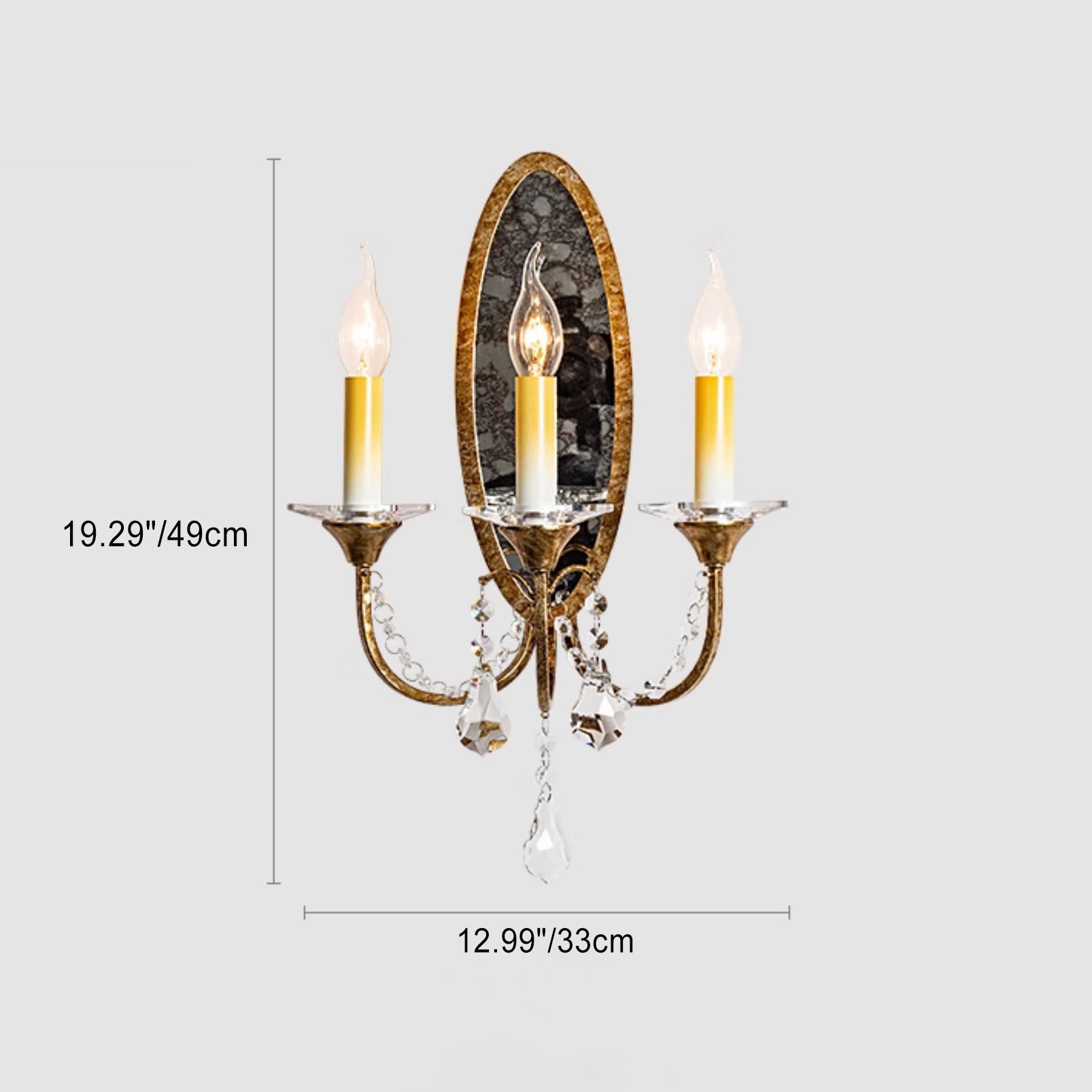 Tall Iron Crystal Hallway 3-Light Wall Lamp
