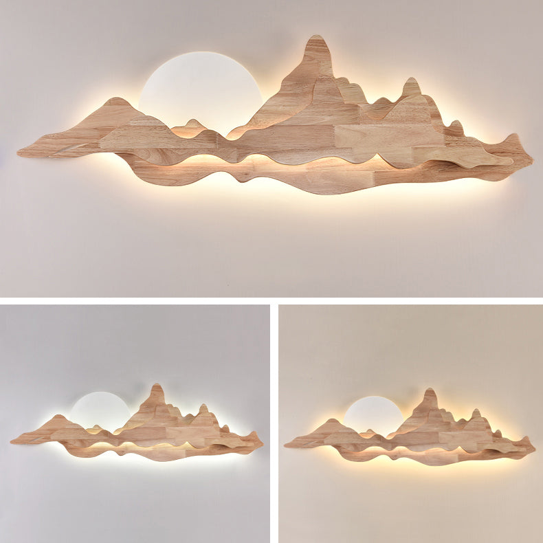 Round Mountain Shaped Wood Wall Lamp