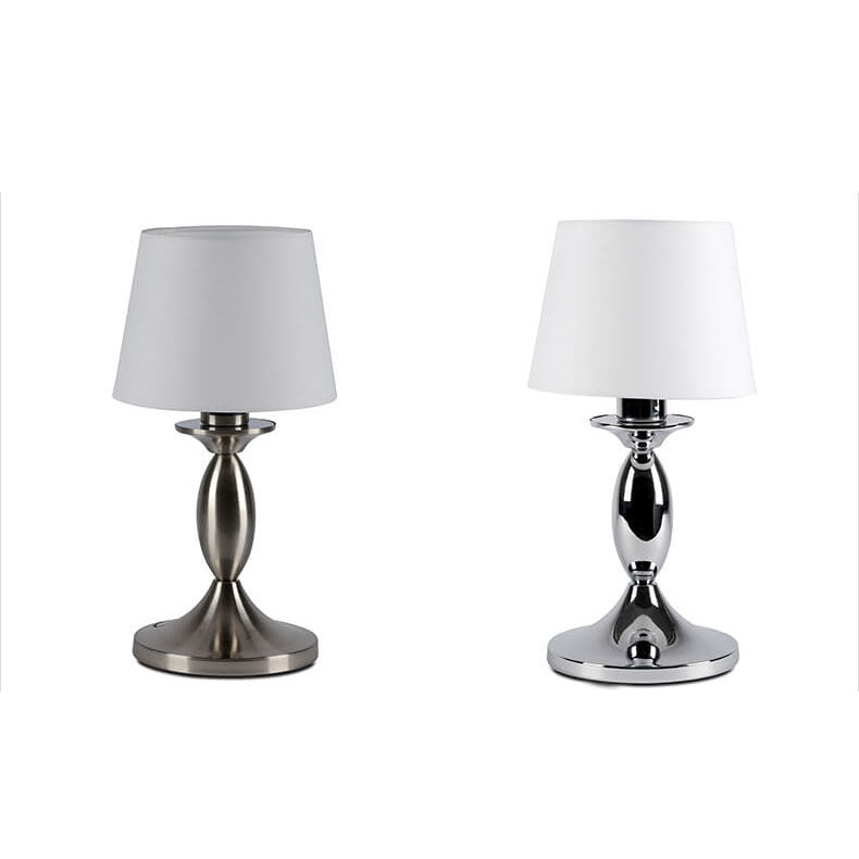 White Fabric Chrome Metal Table Lamp