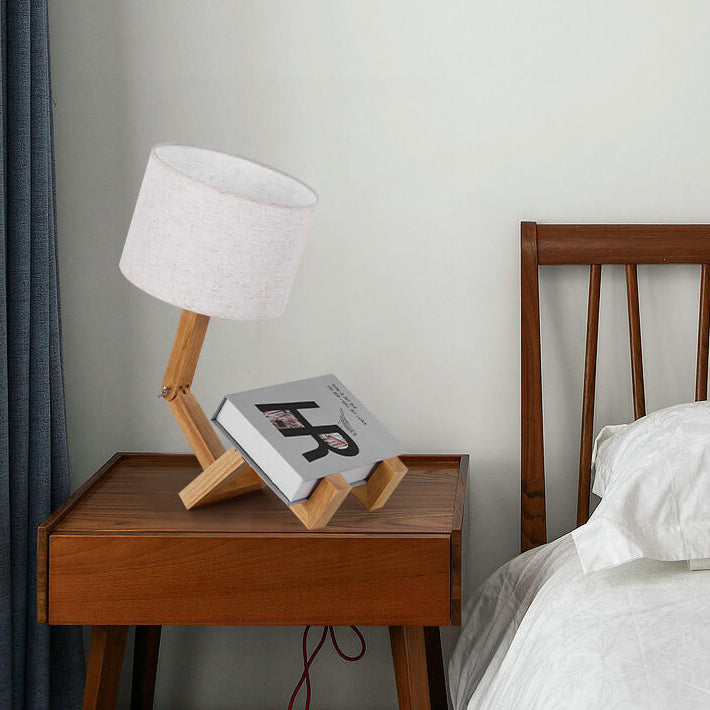 Fabric Solid Wood Robot Table Lamp
