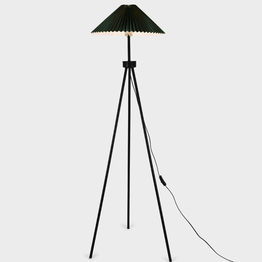 Pleated Canvas Iron Tripod Floor Lamp
