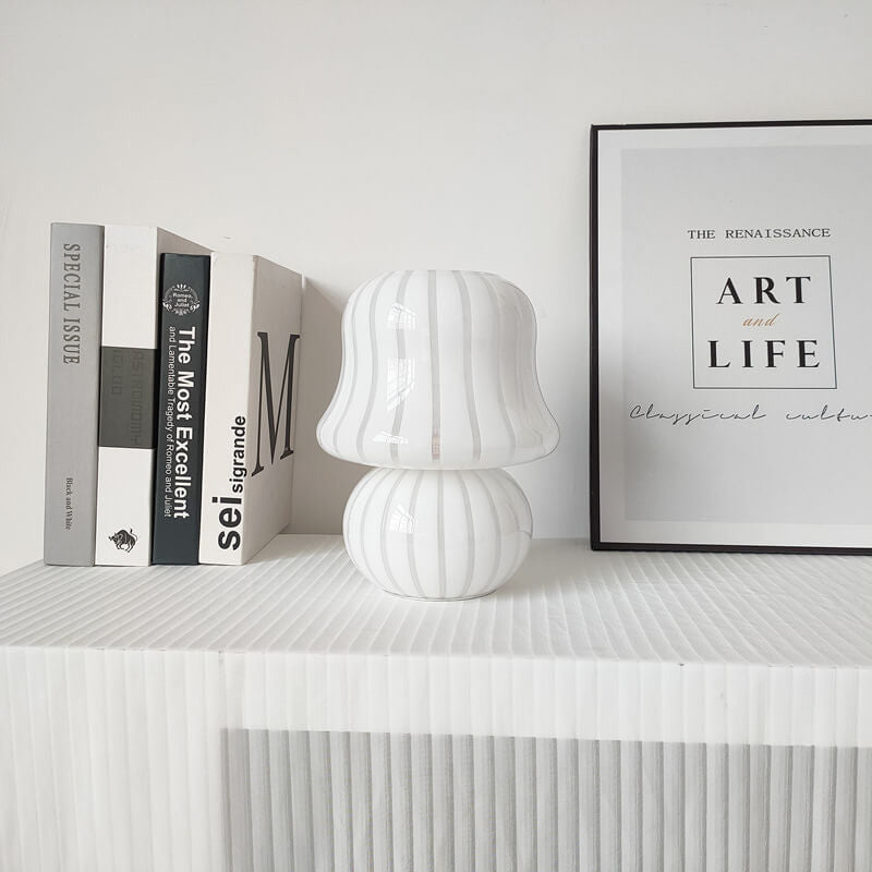 Cream Handmade Glass Mushroom Table Lamp