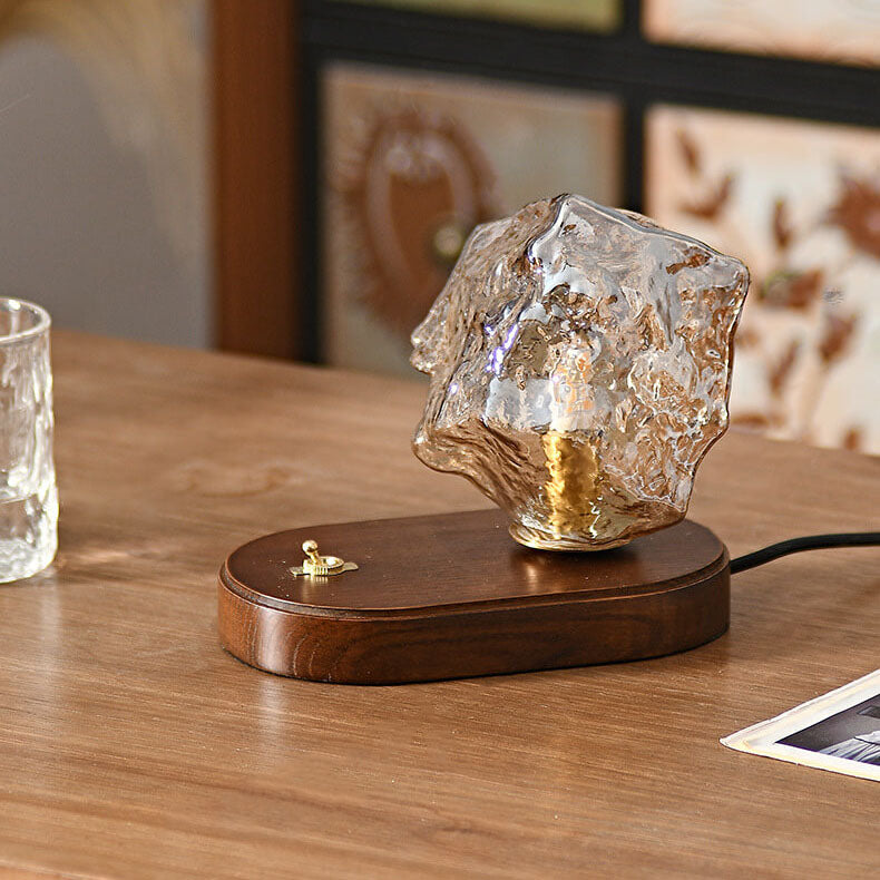 Walnut Irregularly Glass Lampshade Table Lamp