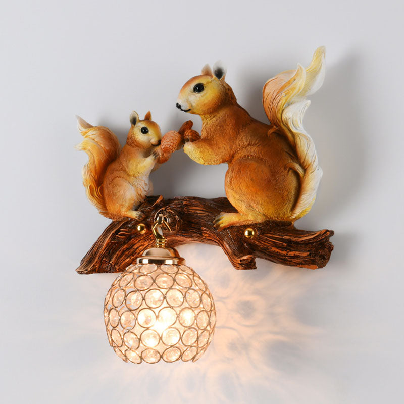 Squirrel Resin Crystal Bedroom Wall Lamp