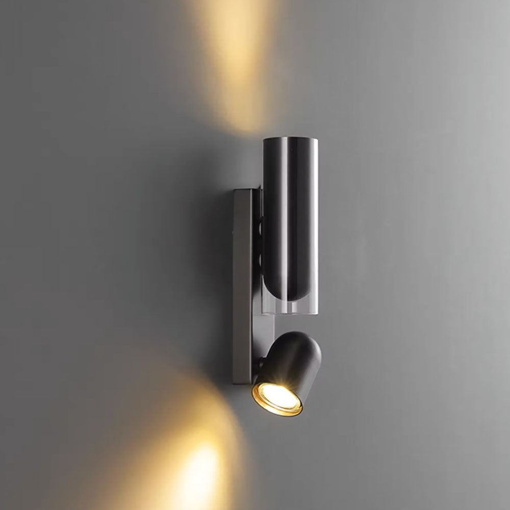 Rotatable Cylinder Metal Glass 2-Light Wall Lamp