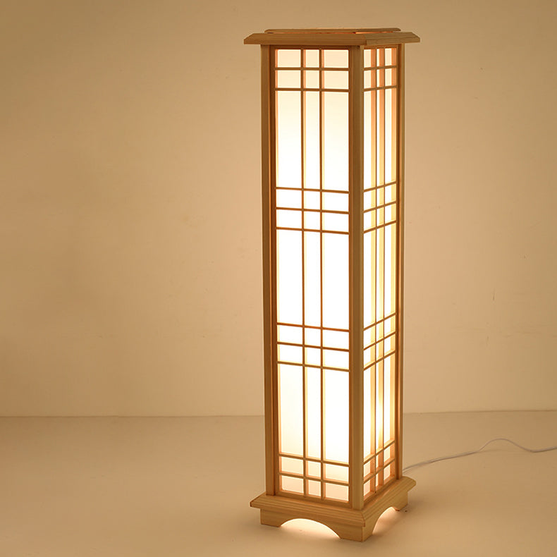 Traditional Japanese Wood Acrylic 3-Light Floor Lamp