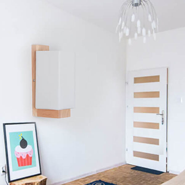 Solid Wood Square Glass Wall Lamp