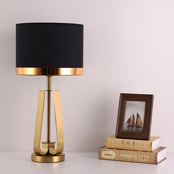 Black Fabric Gold Geometric Table Lamp