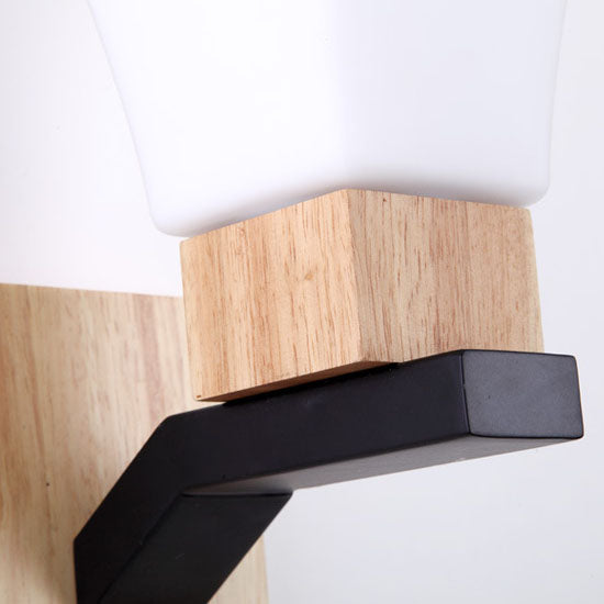 Quadrangular Solid Wood Iron Wall Lamp