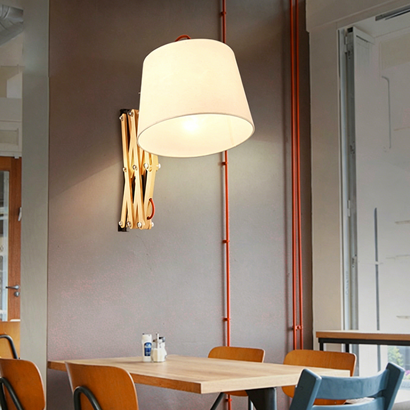 Fabric Cone Solid Wood Wall Lamp