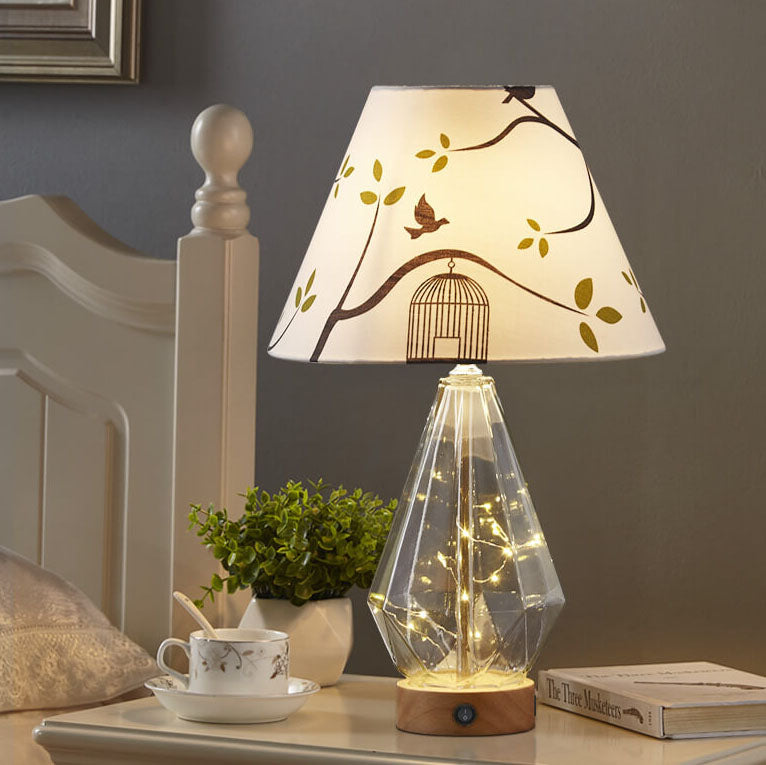 Fabric Glass Rhombus Table Lamp