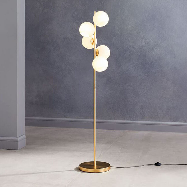 Glass Round Ball Gold 5-Light Floor Lamp