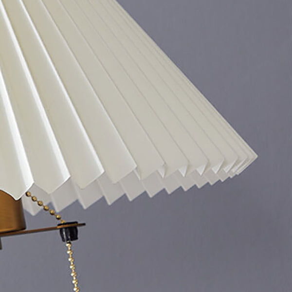 Pleated Walnut Wood Round Table Lamp