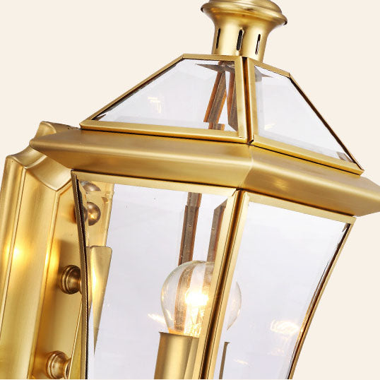 Hexagonal Lantern Brass Glass Outdoor Light