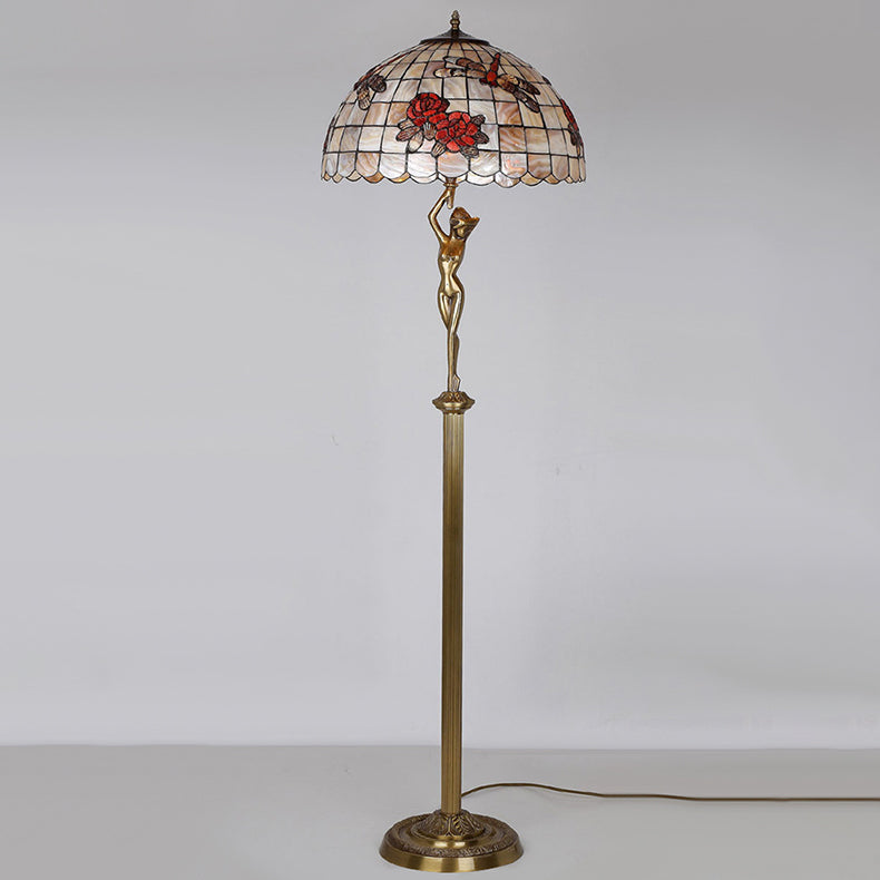 Brass Shell Dome Rose 3-Light Floor Lamp