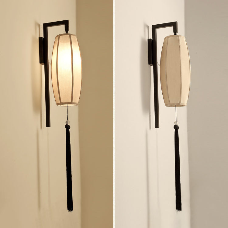 Painted Fabric Lantern Tassel Wall Lamp