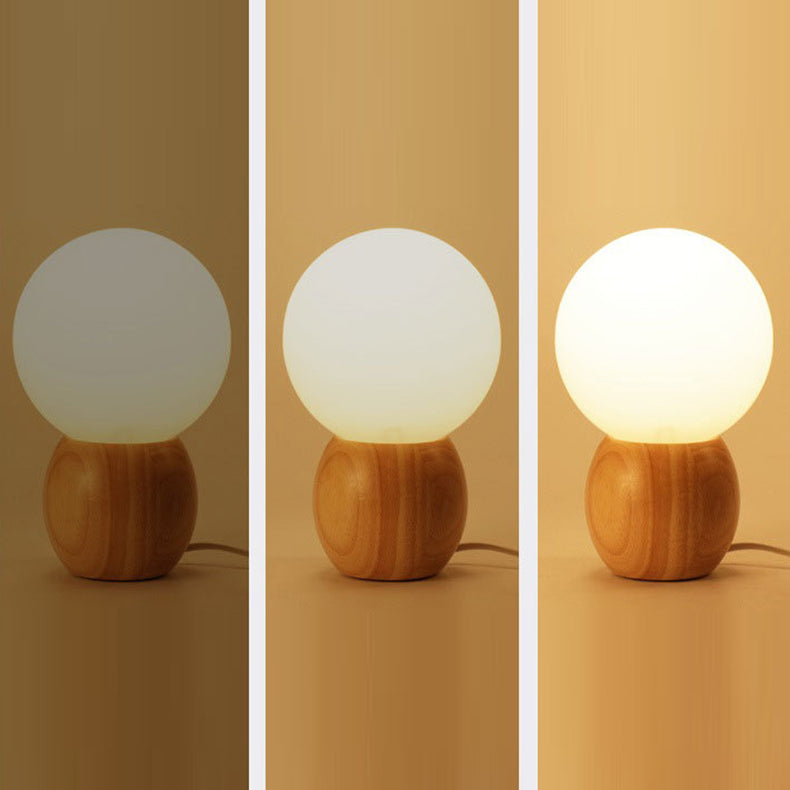 Orb Glass Wood Bedroom Table Lamp