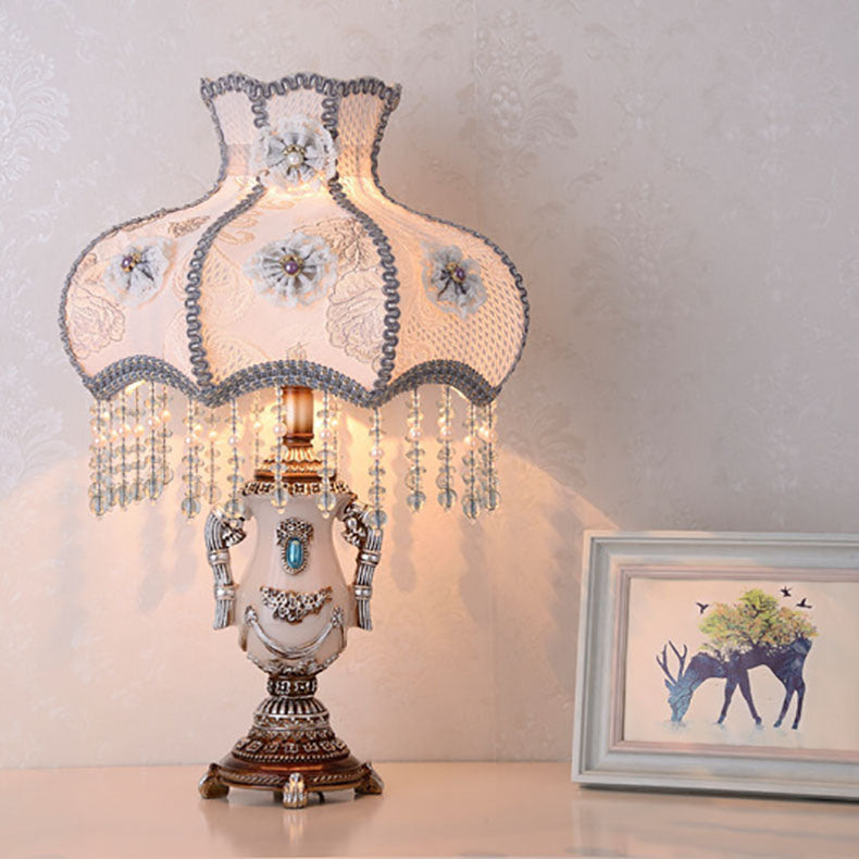 Round Floral Beaded Resin Table Lamp