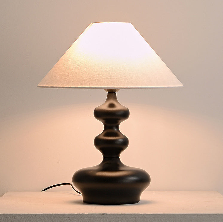 Ash Wood Linen Trapezoid Table Lamp