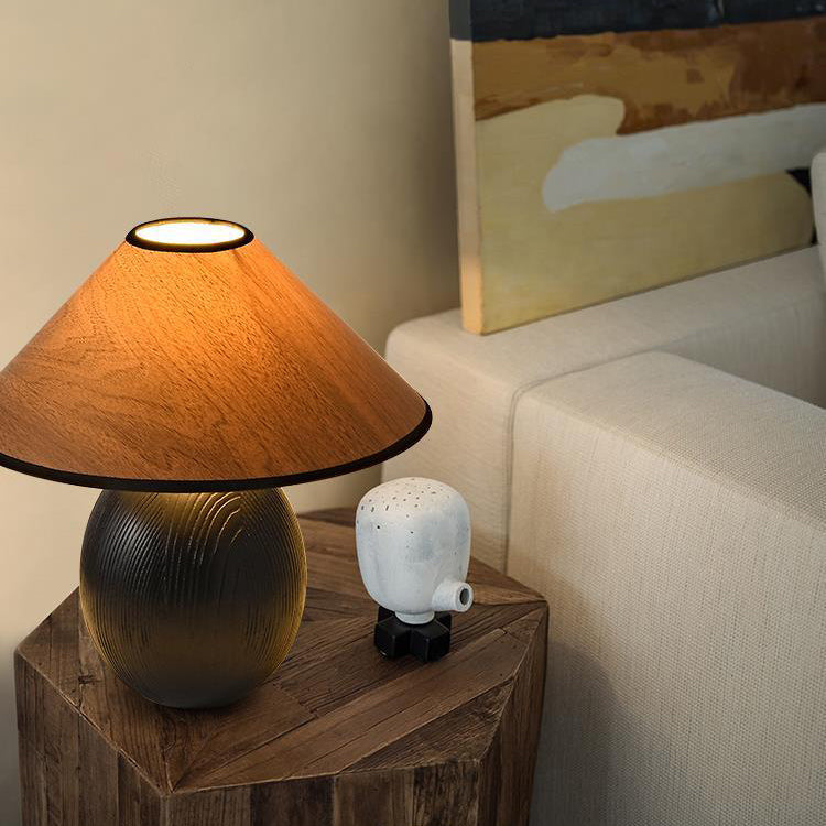 Round Trapezoidal Solid Wood Table Lamp
