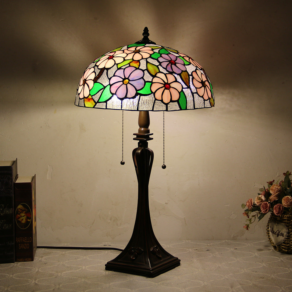 Stained Floral Glass Dome 2-Light Table Lamp