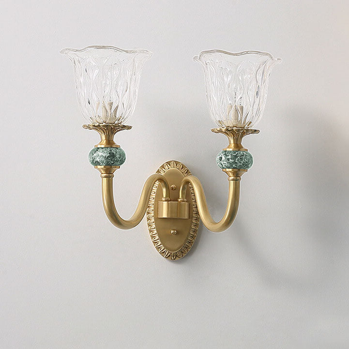 Floral Glass Brass Curved Wall Lamp
