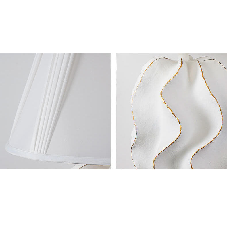 White Fabric Striped Resin Table Lamp