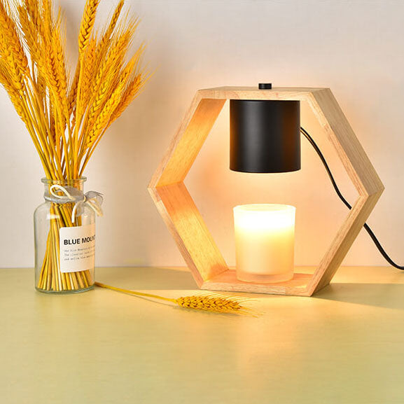 Wood Hexagonal Melting Wax Table Lamp