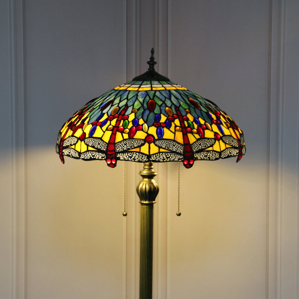 Dragonfly Stained Glass Resin 2-Light Floor Lamp
