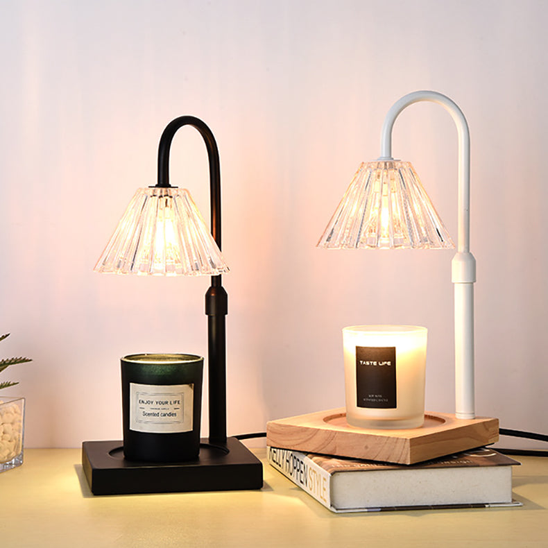 Round Wood Iron Glass Table Lamp