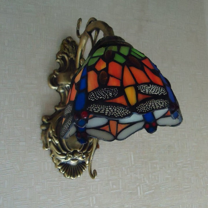 Handmade Stained Glass Dragonfly Wall Lamp