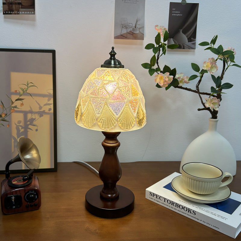 Wood Glass Hemispheroid Shell Table Lamp
