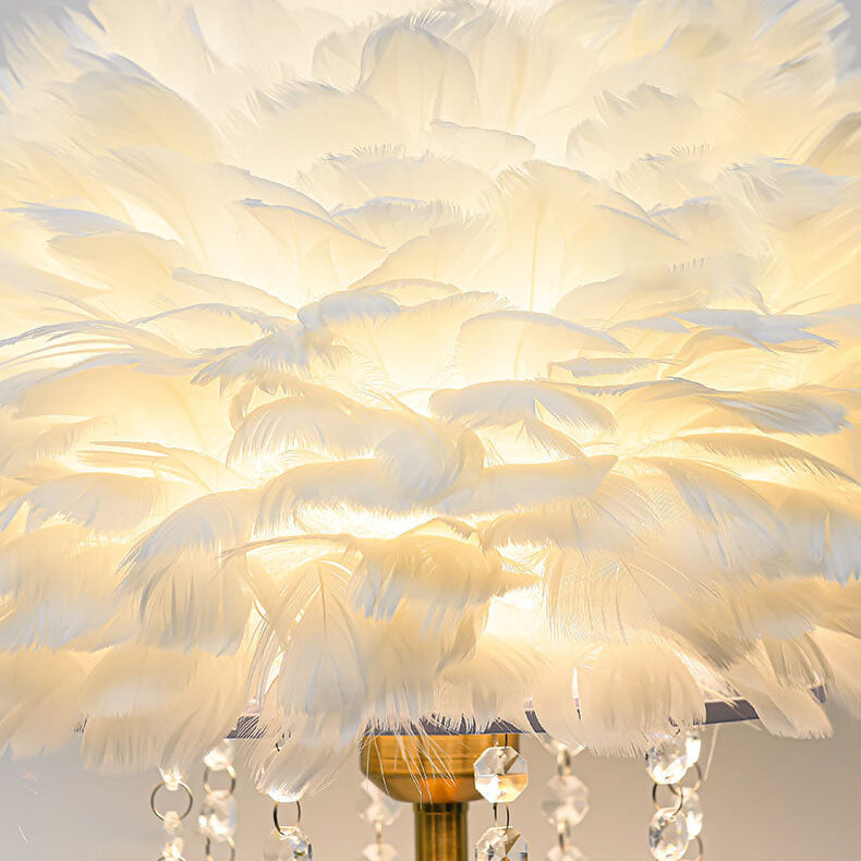Feather Round Crystal Beads Table Lamp