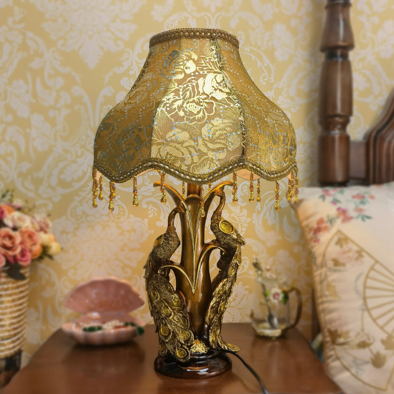 Peacock Flower Pattern Resin Table Lamp