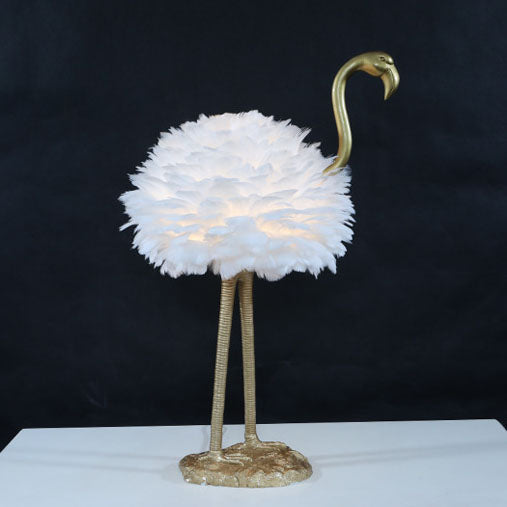 Goose Feather Metal Flamingo Table Lamp