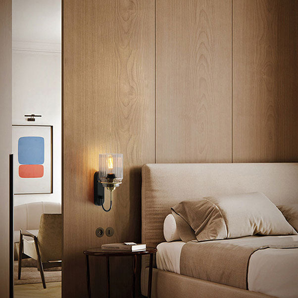 Cylinder Iron Glass Bedroom Wall Lamp