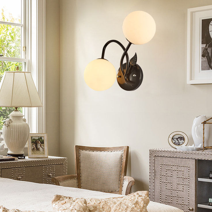 Branch Leaf Glass Ball 2-Light Wall Lamp