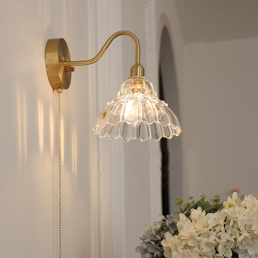 Bellflower Brass Glass Living Wall Lamp