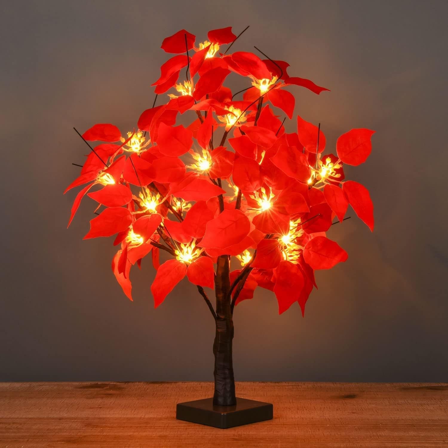 Fabric Artificial Maple Leaf Table Lamp