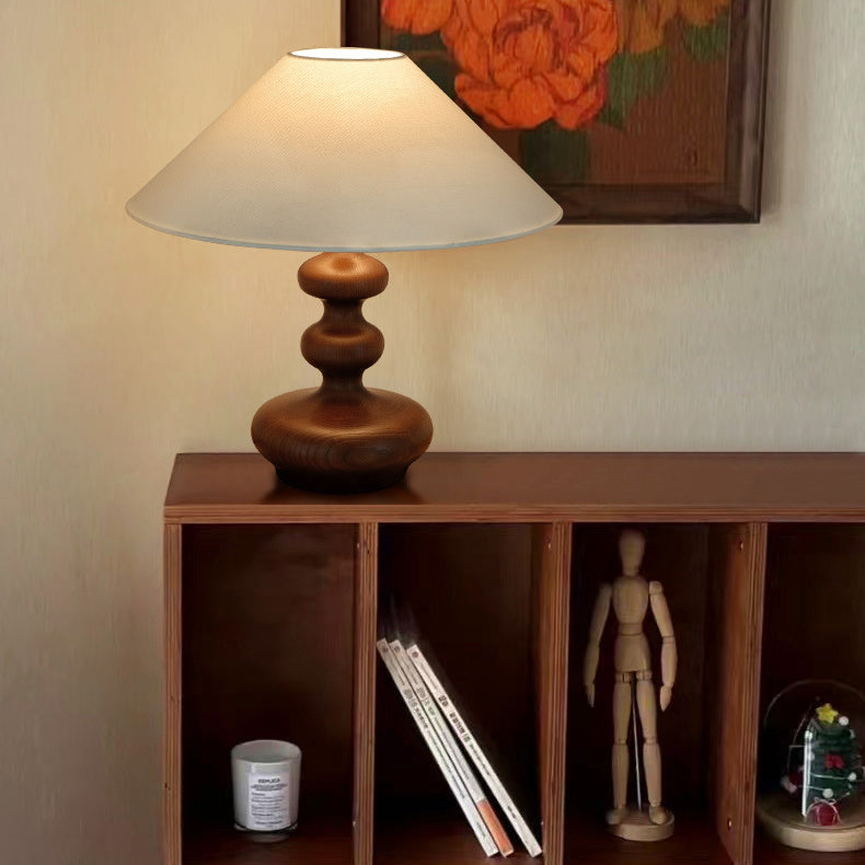Gourd Shaped Cone Wood Table Lamp