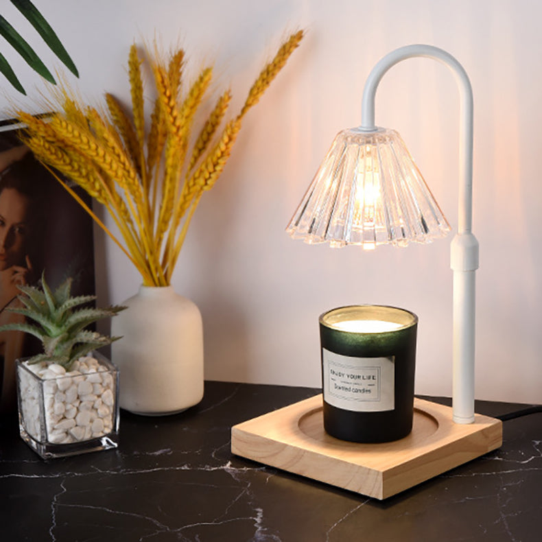 Round Wood Iron Glass Table Lamp