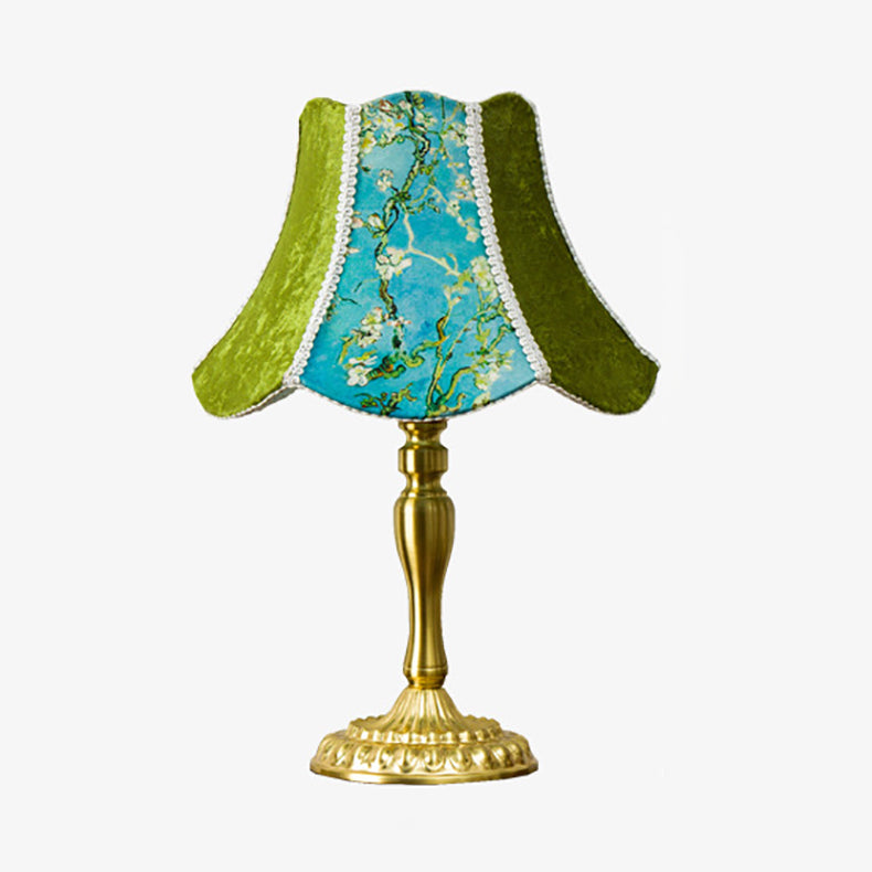 Metal Fabric Floral Painted Table Lamp