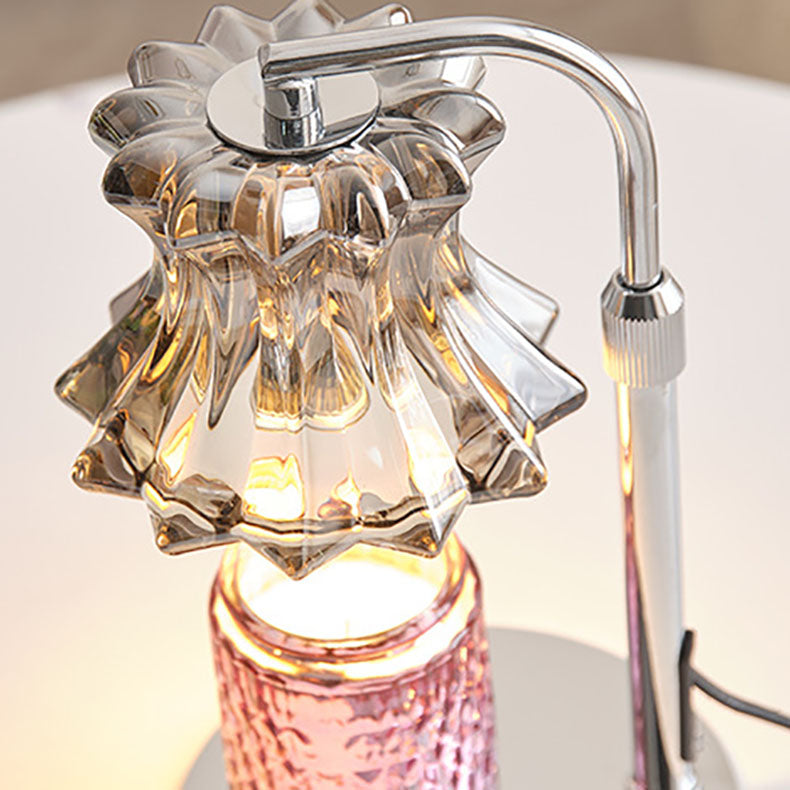 Floral Round Iron Glass Table Lamp