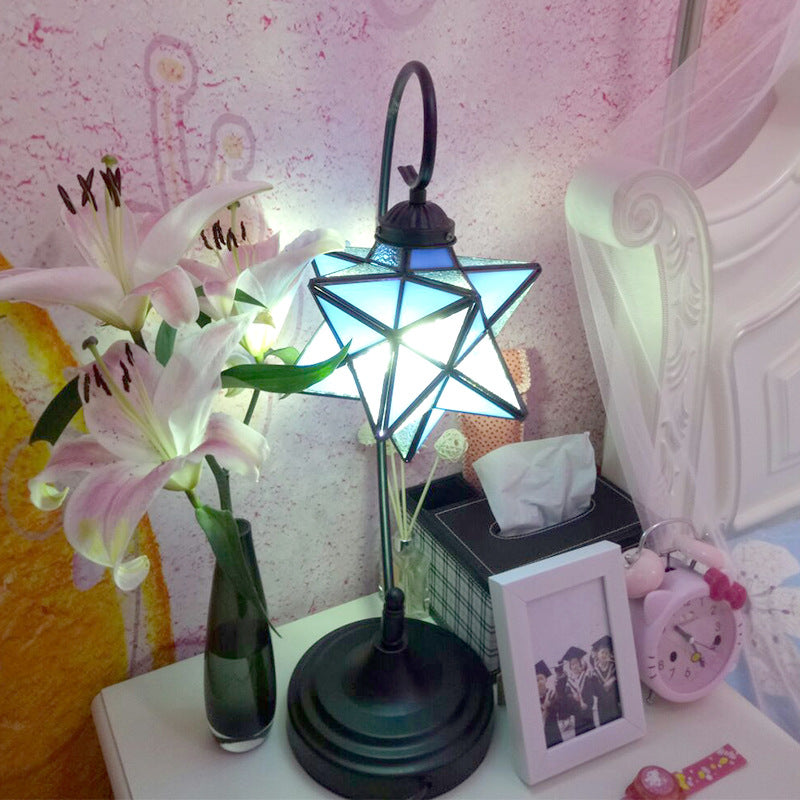 Pentagram Iron Glass Bedroom Table Lamp