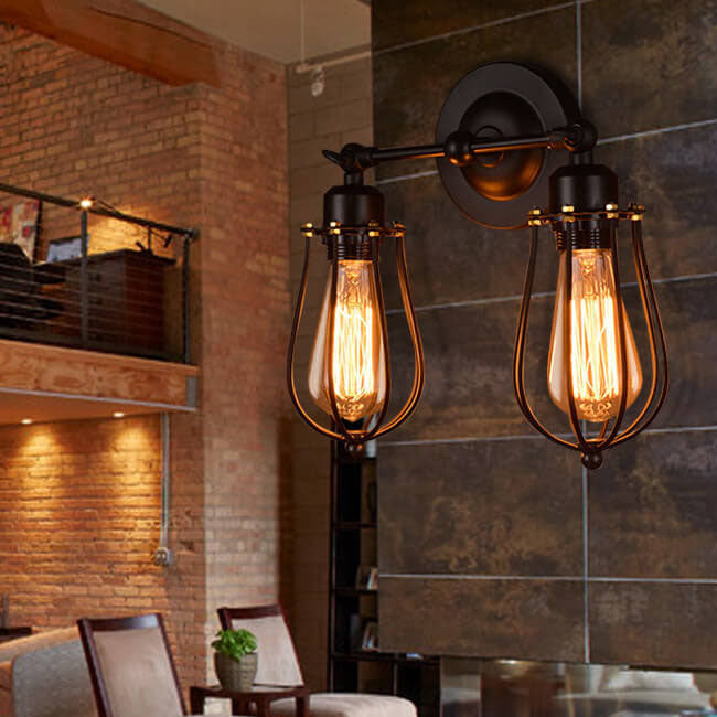 Wrought Iron Cage Rotatable Wall Lamp