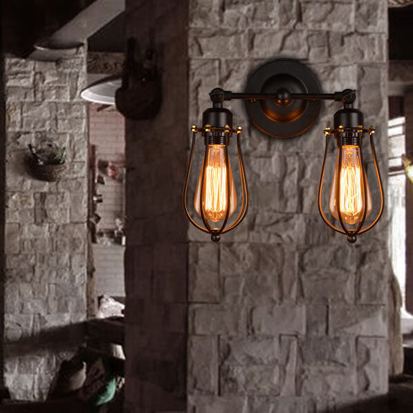 Wrought Iron Cage Rotatable Wall Lamp